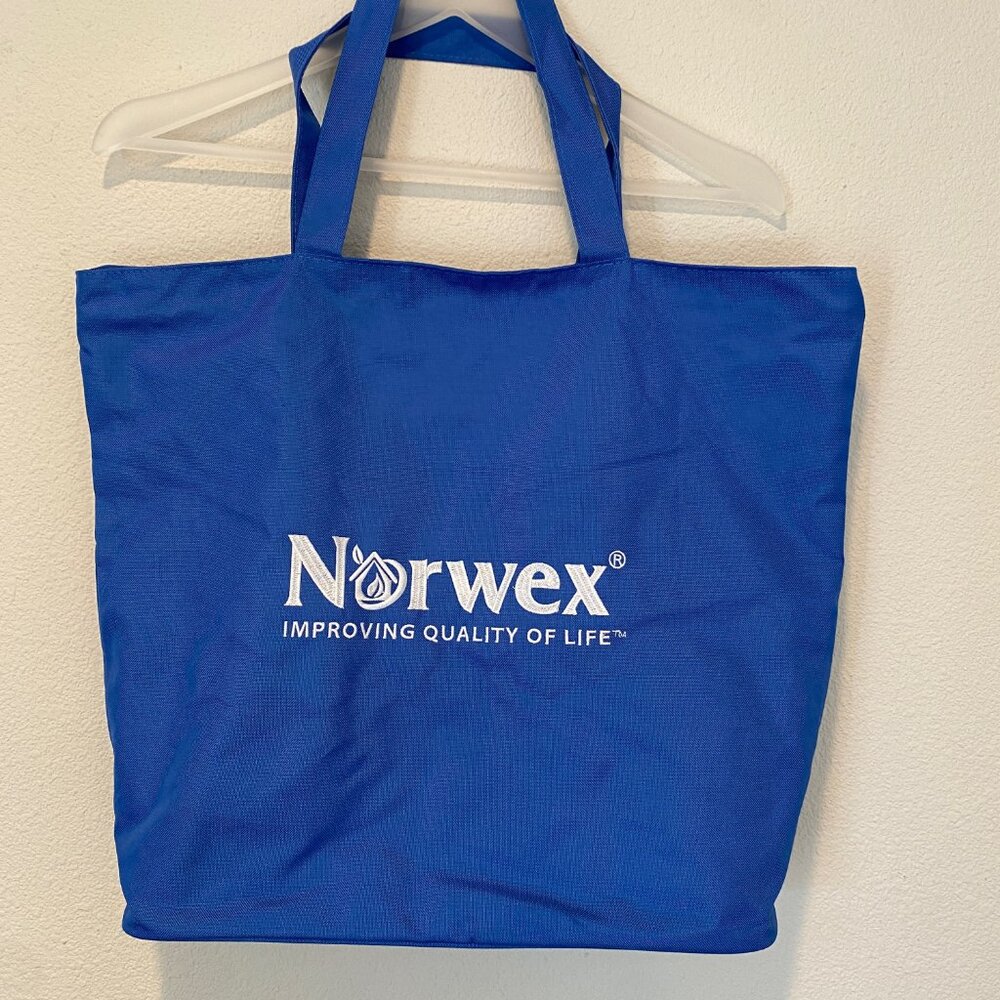 Norwex Blue Tote Bag Embroidered Logo Reusable 16”x19”‎